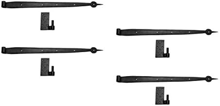 4-Piece Set of Black Wrought Iron Pintle Straps - Door Hinges with Easy Installation