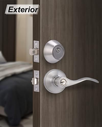 Front Door Lever Lockset with Exterior Door Knob and Deadbolt