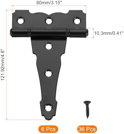 Uxcell 6 Pcs T-Strap Door Hinges Black