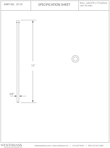 Westbrass D120-01 38 x 20 Bullnose Faucet Riser Supply Line PVD Polished Brass