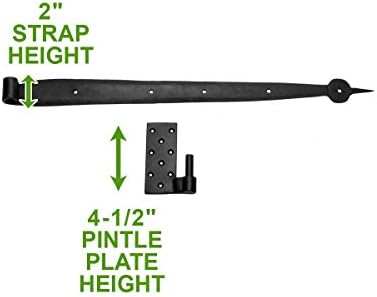 4-Piece Set of Black Wrought Iron Pintle Straps - Door Hinges with Easy Installation
