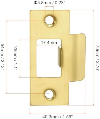 Replaced70mm x 403mm Stainless Steel Door Strike Plate Set of 2 with 28mm Latch Hole for Home UseGold