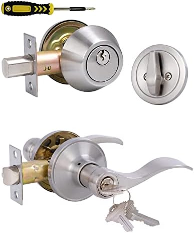 Front Door Lever Lockset with Exterior Door Knob and Deadbolt