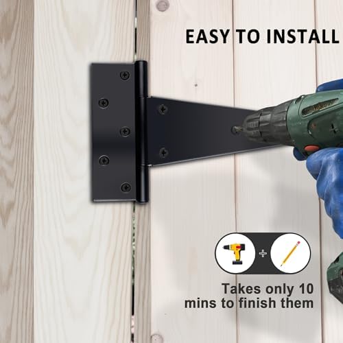 6 Pack 8 Inch T-Strap Shed Door Hinges Heavy Duty
