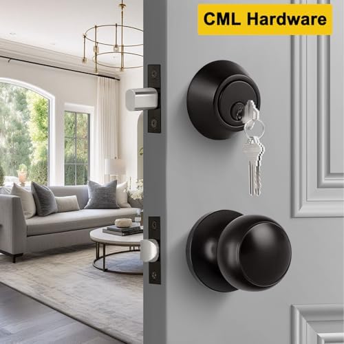 CML Hardware - Keyed Entry Deadbolt Door Lock and Passage Knob Combo Set