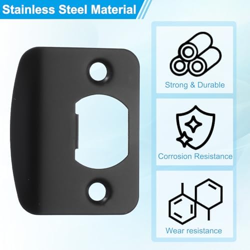 PATIKILStainless Steel Door Strike Plate Black 2-Piece Set with Screws