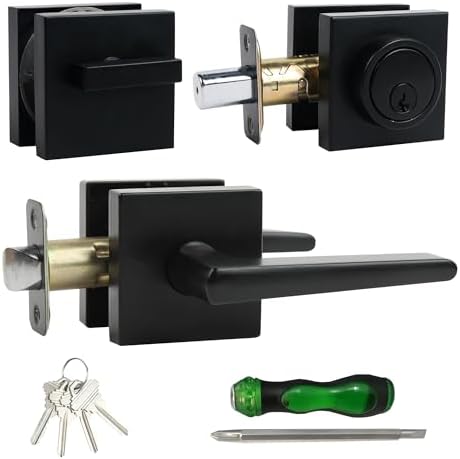Front Door Handle and Deadbolt Set with Matte Black Finish