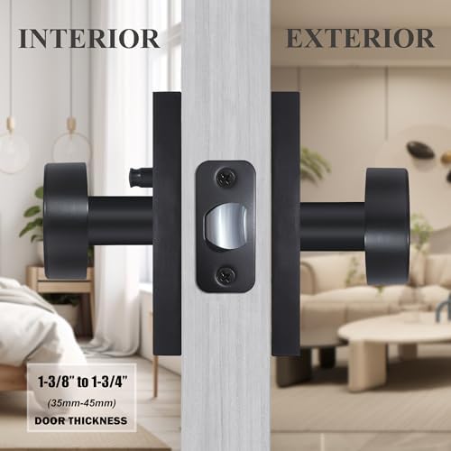 Matte Black Modern Door Knobs with Privacy for Home Use