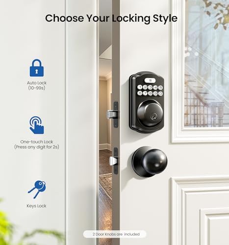 Veise Smart Keyless Entry Door Lock with 2 Knobs and Keypad Deadbolt Set