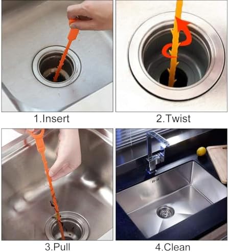 Fast-acting Sink Bathtub Drain Unblocker with 3 Flexible Snakes