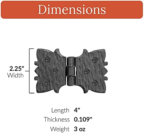 2-Pack Black Wrought Iron Hinges - Handcrafted Farmhouse Door Hinges for Barn Doors Shutter Chests