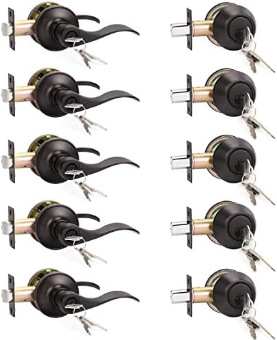 KNOBWELL5-Piece Exterior Door Lock Set with Deadbolt Entry Lever and Knob Oil Rubbed Bronze - Installation-Ready