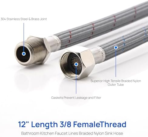High-Quality Faucet Supply Line 12 x G 38 x G 38Thread Extend Hose with 304 Stainless Steel Nut