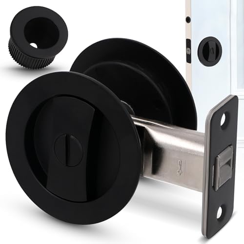 Premium Matte Black Pocket Door Lock - Ergonomic Handle Reversible for Use