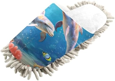 Cozy White Dolphins Fish Ocean Mop Slippers for Clean Home