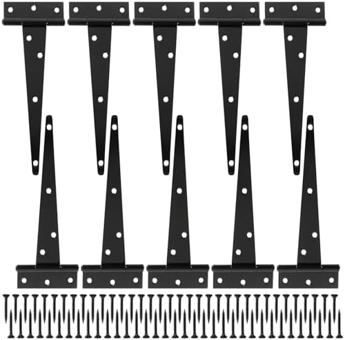 10-Piece Barn Shed Gate Hinges Heavy Duty Black T-Shaped for Outdoor Doors