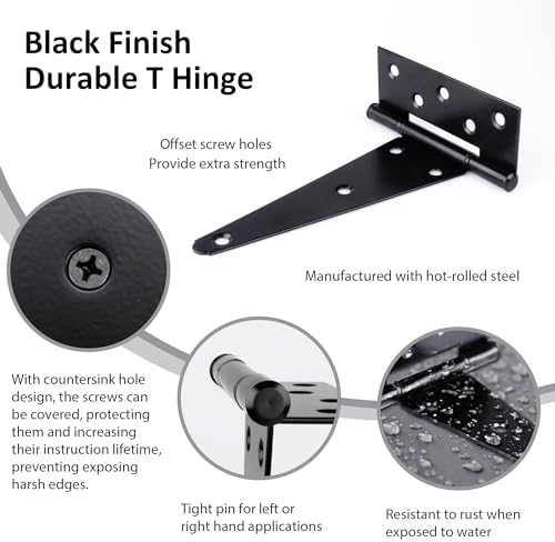6 Pack 8 Inch T-Strap Shed Door Hinges Heavy Duty