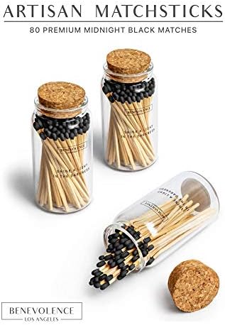 Benevolence LA 4-Inch Colored Wooden Matches in Glass Jar with Striker Midnight Black