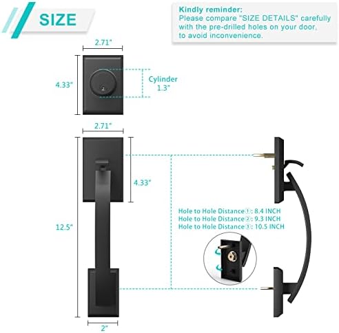 Matte Black Front Door Handle Set for Multi-Door Locks
