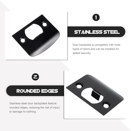12-Piece Stainless Steel Door Strike Plate Set with Matte Black Finish