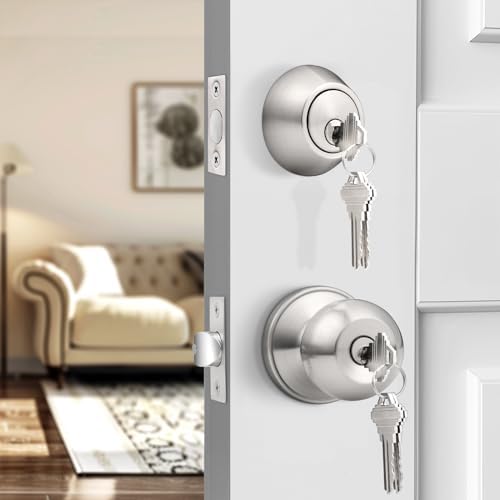 Probrico Entry Knob Deadbolt Set Brushed Nickel Keyed Alike Easy Install 5-Pack