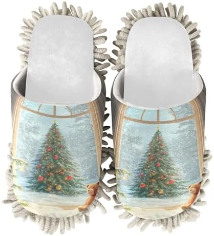 RunningBear White Christmas Bear Trees Mop Slippers Cozy Eco-Friendly Home Tool