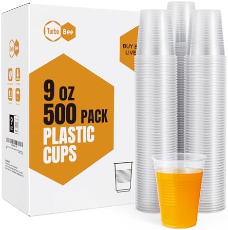 Turbo Bee 500-Pack 9oz Disposable Plastic Cups - Heat-Resistant Leak-Proof and Food Safe for Schools Offices and More