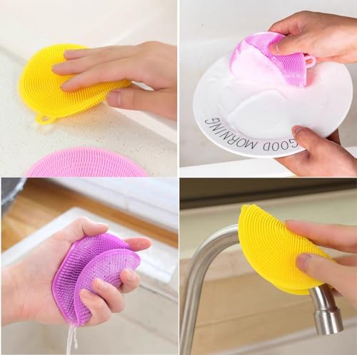 Borsicge 12-Pack Silicone Dish Scrubber BPA-Free Reusable Kitchen Essential for Tough Cleaning Jobs