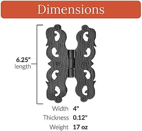 2-Piece Black Wrought Iron Door Hinges for Farmhouse Barn Doors