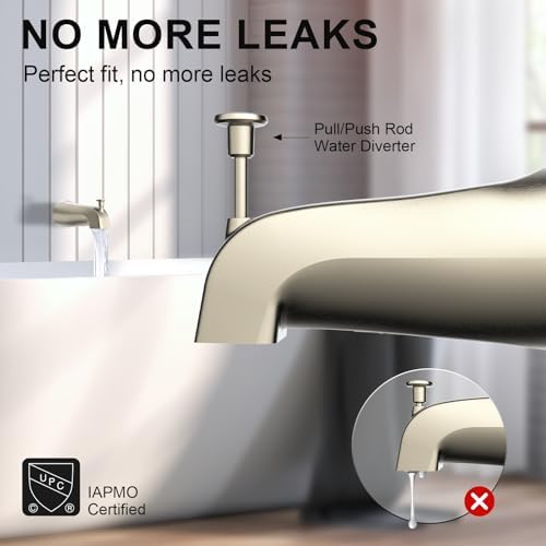 Gold Hao 5 Universal Slip-On Tub Spout with Diverter -install easily save water 58 Copper Pipe Brushed Nickel