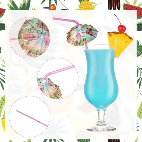 PAJIXANTHIC 200 Pcs Umbrella Drink Straws Tropical Party Supply