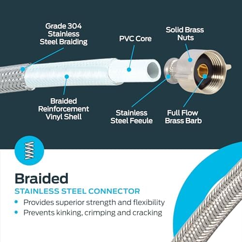 Eastman 12-Inch Flexible Toilet Connector Stainless Steel Braided Hose