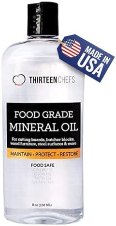 Thirteen Chefs 8 oz Mineral Oil for Cutting Board Butcher Block - Safe for Marble Soapstone USP Finish Neutral Smell