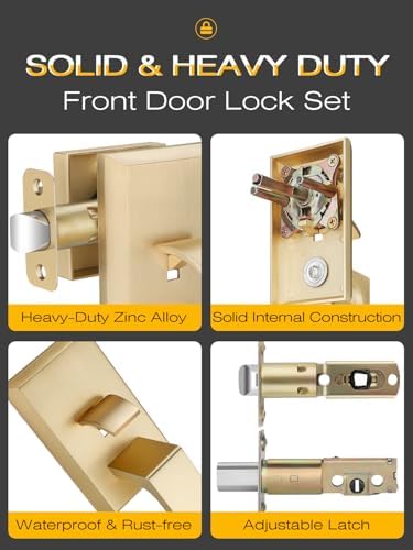 EHOMEWAREFront Door Handle Set for Doors with Reversible Lever Satin Brass Finish 100 Satisfaction Guaranteed