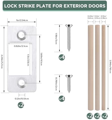 Sturdy SS Strike Plates 2PK Upgrade Large Hole Lock Restorers with Wood Dowels Easy to Install for Home Doors