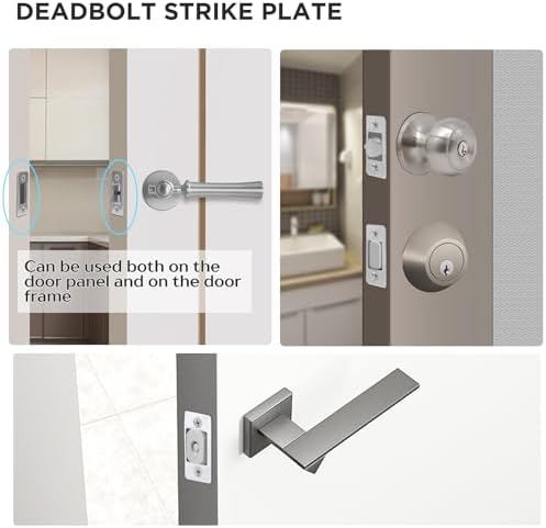 Sturdy SS Strike Plates 2PK Upgrade Large Hole Lock Restorers with Wood Dowels Easy to Install for Home Doors
