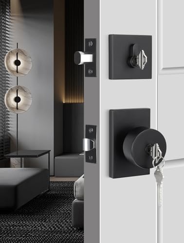 Golden Warm Black Door Knob Set with Deadbolt - Matte Black Entry Door Lock