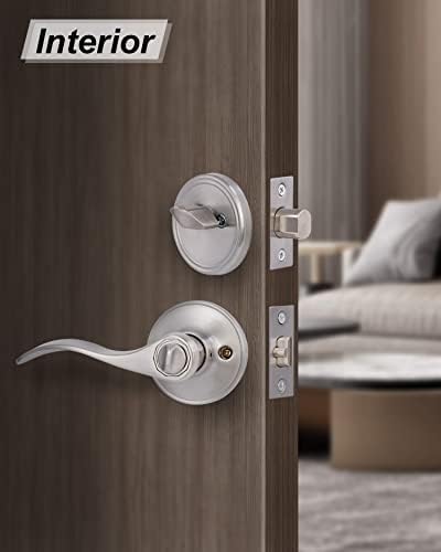 Front Door Lever Lockset with Exterior Door Knob and Deadbolt
