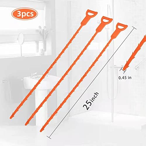 3-Piece Set of 25-Inch Hair Snake Drain Clog Remover
