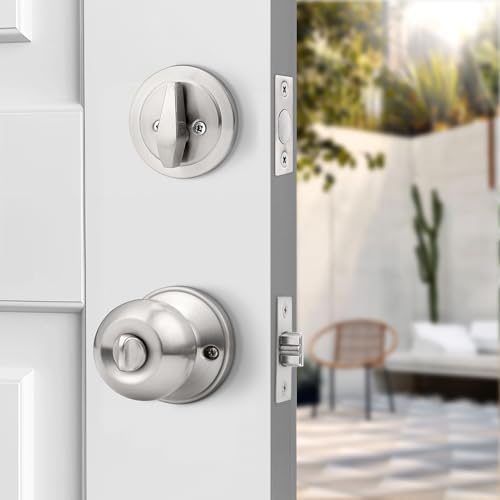 Probrico Entry Knob Deadbolt Set Brushed Nickel Keyed Alike Easy Install 5-Pack