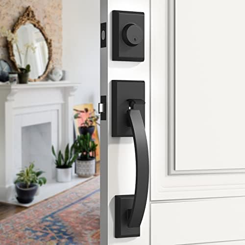 Matte Black Front Door Handle Set for Multi-Door Locks