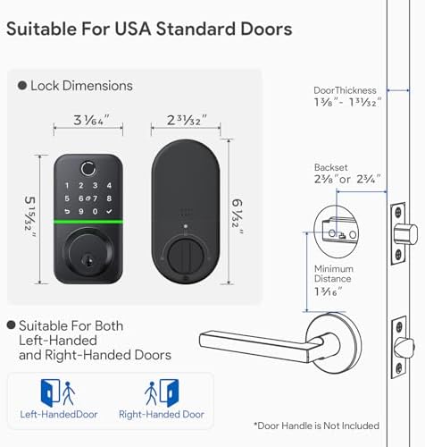 KUCACCI Smart Door Lock Keypad Remote Entry Multiple Methods