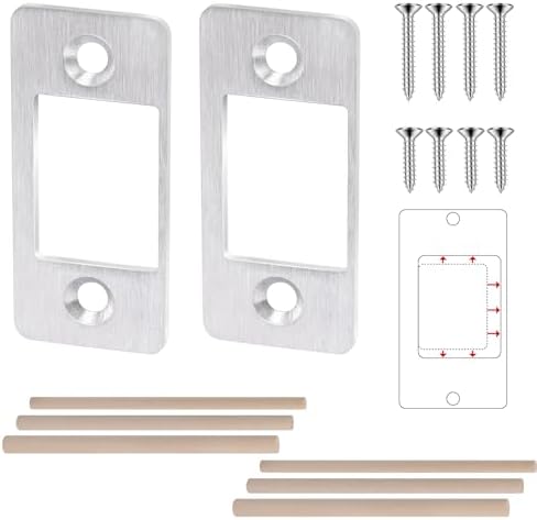 Sturdy SS Strike Plates 2PK Upgrade Large Hole Lock Restorers with Wood Dowels Easy to Install for Home Doors