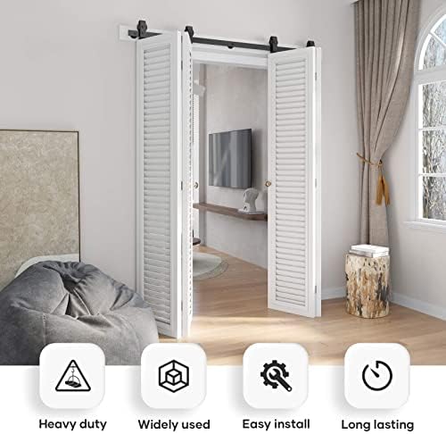 EaseLife 66 Bi-Folding Sliding Barn Door Track Kit for 4 Closet Doors Black