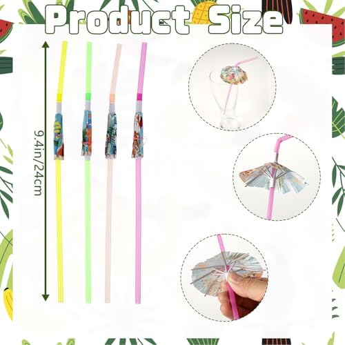 PAJIXANTHIC 200 Pcs Umbrella Drink Straws Tropical Party Supply