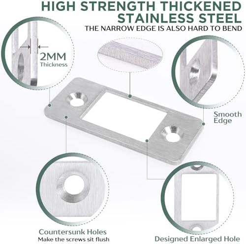 Sturdy SS Strike Plates 2PK Upgrade Large Hole Lock Restorers with Wood Dowels Easy to Install for Home Doors
