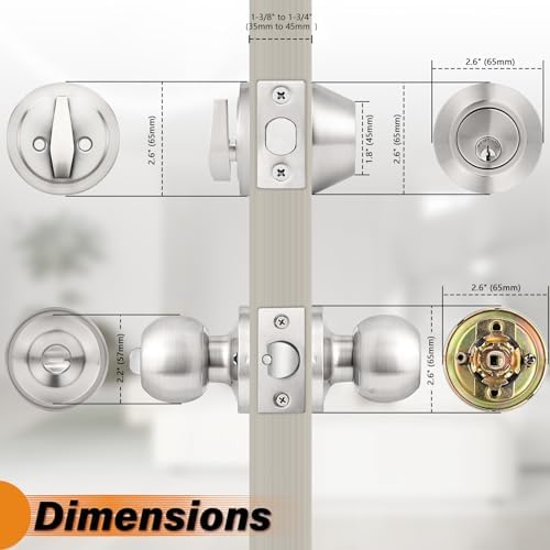 Probrico Entry Knob Deadbolt Set Brushed Nickel Keyed Alike Easy Install 5-Pack