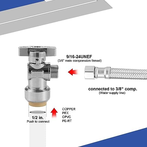 Stainless Steel 16 Faucet Supply Lines 12 Angle Valve Set