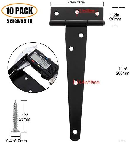 10-Piece Barn Shed Gate Hinges Heavy Duty Black T-Shaped for Outdoor Doors