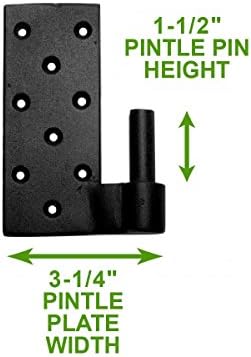 4-Piece Set of Black Wrought Iron Pintle Straps - Door Hinges with Easy Installation
